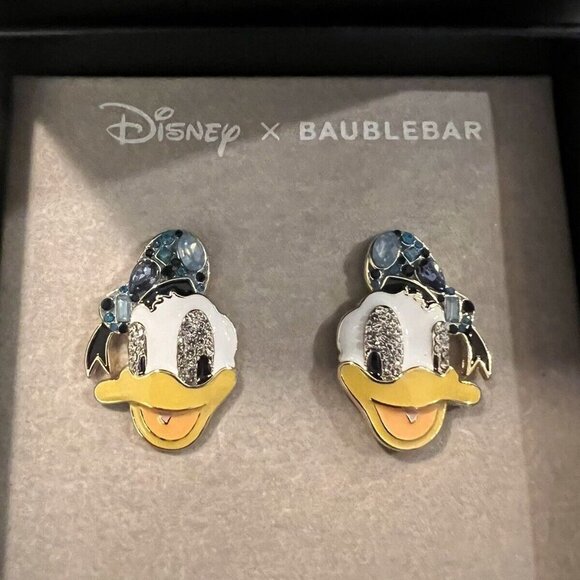 NIB Disney X Baublebar Donald Duck Stud Earrings Rhinestones Enamel - Picture 3 of 4